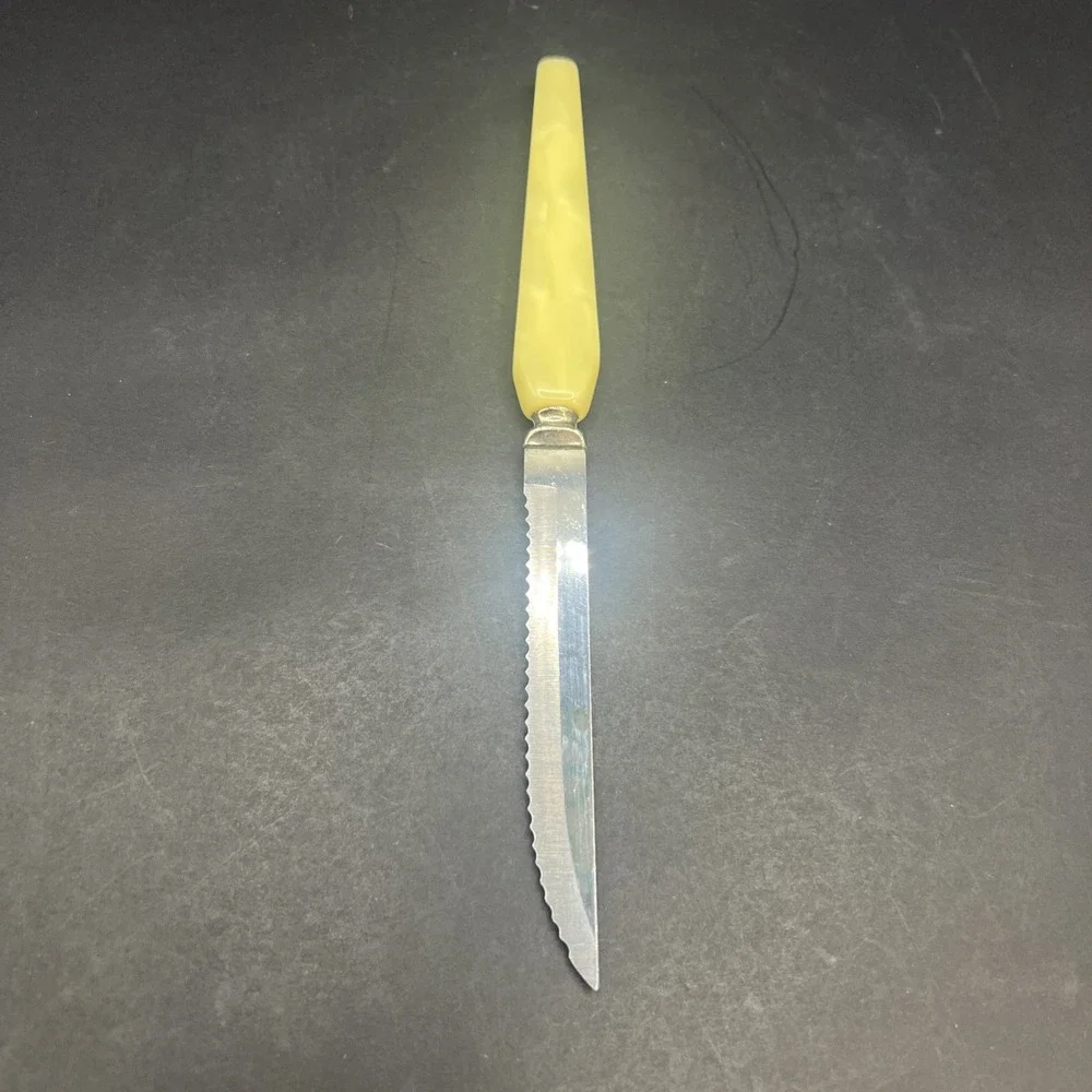 Vintage Forgecraft USA Steak Knife Cream Marbled Pearlized Handle MCM